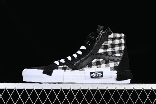All categories Vans Vans series Vans Hi Vans high-top Vans Vault Sk8-Hi Cap LX Deconstruction New black and white checkerboard high-top canvas vulcanized sneakers VN0A3WM1XOS